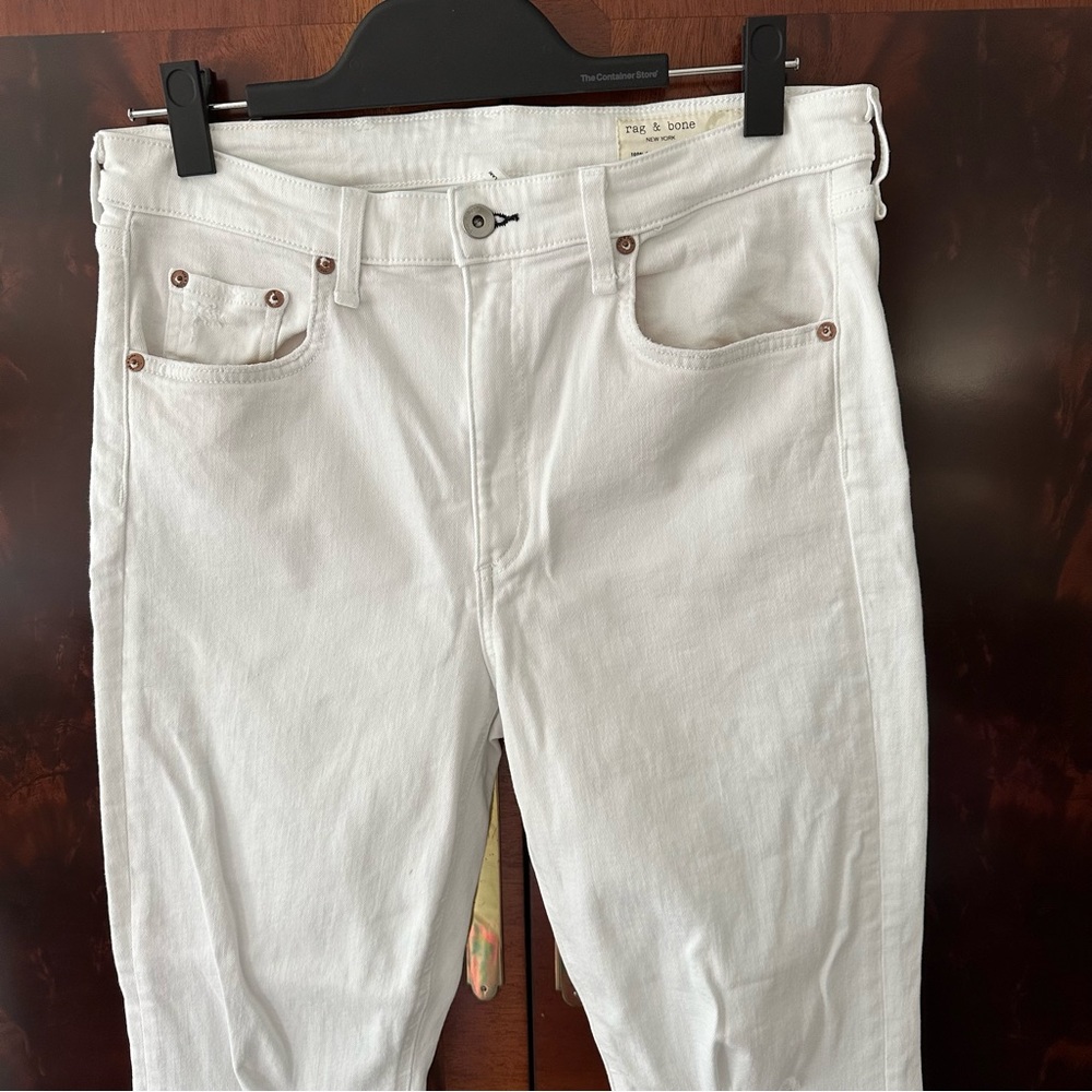 rag & bone Nina High Rise Ankle Flare Jeans White Raw Hem Distressed 30 - Picture 13 of 15